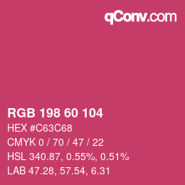 カラーコード: RGB 198 60 104 | qconv.com