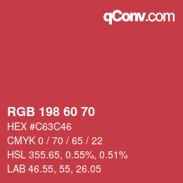 カラーコード: RGB 198 60 70 | qconv.com