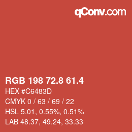 カラーコード: RGB 198 72.8 61.4 | qconv.com