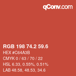 カラーコード: RGB 198 74.2 59.6 | qconv.com