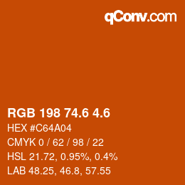 カラーコード: RGB 198 74.6 4.6 | qconv.com