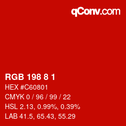 颜色代码: RGB 198 8 1 | qconv.com
