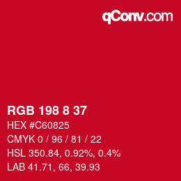 カラーコード: RGB 198 8 37 | qconv.com