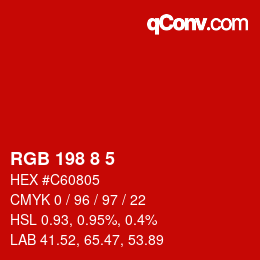 Color code: RGB 198 8 5 | qconv.com
