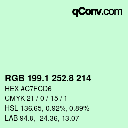 Color code: RGB 199.1 252.8 214 | qconv.com