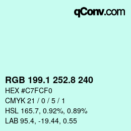 Color code: RGB 199.1 252.8 240 | qconv.com