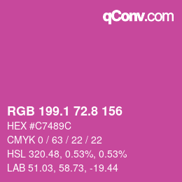 カラーコード: RGB 199.1 72.8 156 | qconv.com