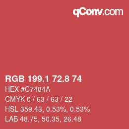 カラーコード: RGB 199.1 72.8 74 | qconv.com
