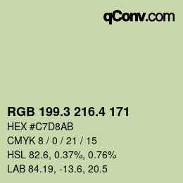 カラーコード: RGB 199.3 216.4 171 | qconv.com