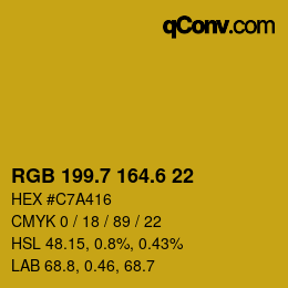 カラーコード: RGB 199.7 164.6 22 | qconv.com