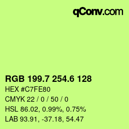 カラーコード: RGB 199.7 254.6 128 | qconv.com