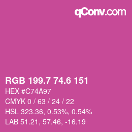 カラーコード: RGB 199.7 74.6 151 | qconv.com