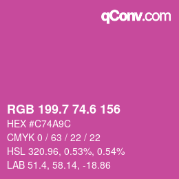 カラーコード: RGB 199.7 74.6 156 | qconv.com