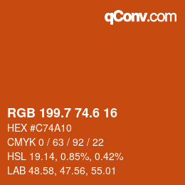 カラーコード: RGB 199.7 74.6 16 | qconv.com