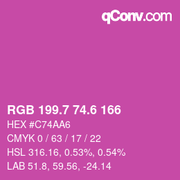 カラーコード: RGB 199.7 74.6 166 | qconv.com