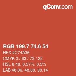 カラーコード: RGB 199.7 74.6 54 | qconv.com