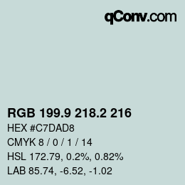 カラーコード: RGB 199.9 218.2 216 | qconv.com