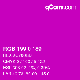 颜色代码: RGB 199 0 189 | qconv.com