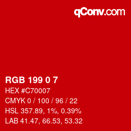 Color code: RGB 199 0 7 | qconv.com