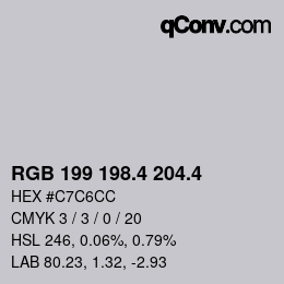 カラーコード: RGB 199 198.4 204.4 | qconv.com