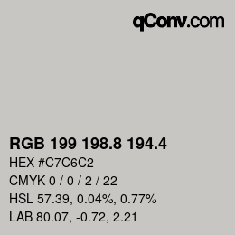 カラーコード: RGB 199 198.8 194.4 | qconv.com