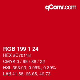 カラーコード: RGB 199 1 24 | qconv.com