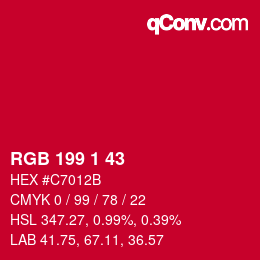 カラーコード: RGB 199 1 43 | qconv.com