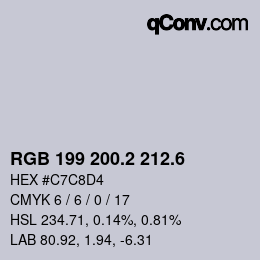 カラーコード: RGB 199 200.2 212.6 | qconv.com