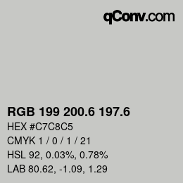 カラーコード: RGB 199 200.6 197.6 | qconv.com