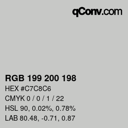 カラーコード: RGB 199 200 198 | qconv.com