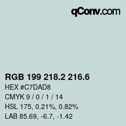 カラーコード: RGB 199 218.2 216.6 | qconv.com