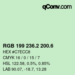 カラーコード: RGB 199 236.2 200.6 | qconv.com