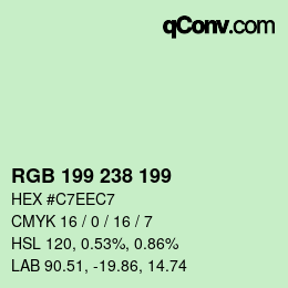 Color code: RGB 199 238 199 | qconv.com