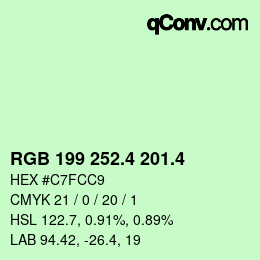 カラーコード: RGB 199 252.4 201.4 | qconv.com