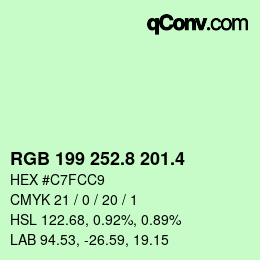 カラーコード: RGB 199 252.8 201.4 | qconv.com