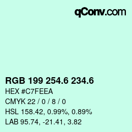 カラーコード: RGB 199 254.6 234.6 | qconv.com