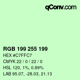 Color code: RGB 199 255 199 | qconv.com