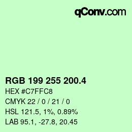 カラーコード: RGB 199 255 200.4 | qconv.com