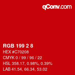 颜色代码: RGB 199 2 8 | qconv.com