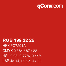 颜色代码: RGB 199 32 26 | qconv.com