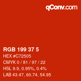 颜色代码: RGB 199 37 5 | qconv.com