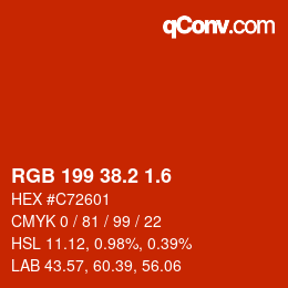 カラーコード: RGB 199 38.2 1.6 | qconv.com