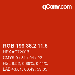 カラーコード: RGB 199 38.2 11.6 | qconv.com