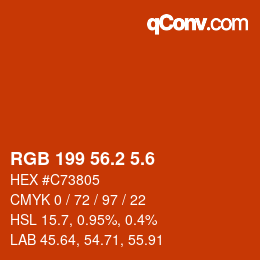 カラーコード: RGB 199 56.2 5.6 | qconv.com