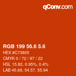 カラーコード: RGB 199 56.6 5.6 | qconv.com