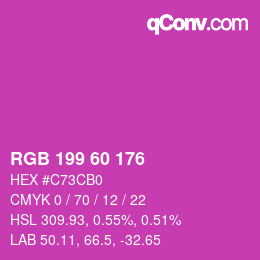 カラーコード: RGB 199 60 176 | qconv.com