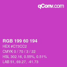 カラーコード: RGB 199 60 194 | qconv.com