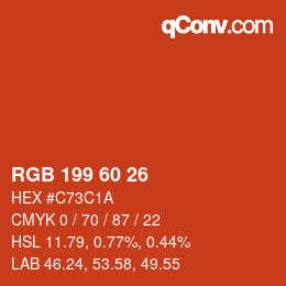 カラーコード: RGB 199 60 26 | qconv.com