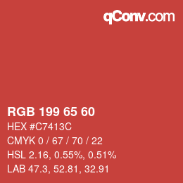 カラーコード: RGB 199 65 60 | qconv.com