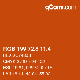 カラーコード: RGB 199 72.8 11.4 | qconv.com